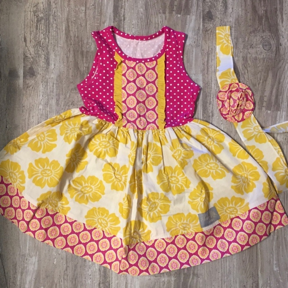 Eleanor rose hawaiian print dress and headband sz 4-5 new